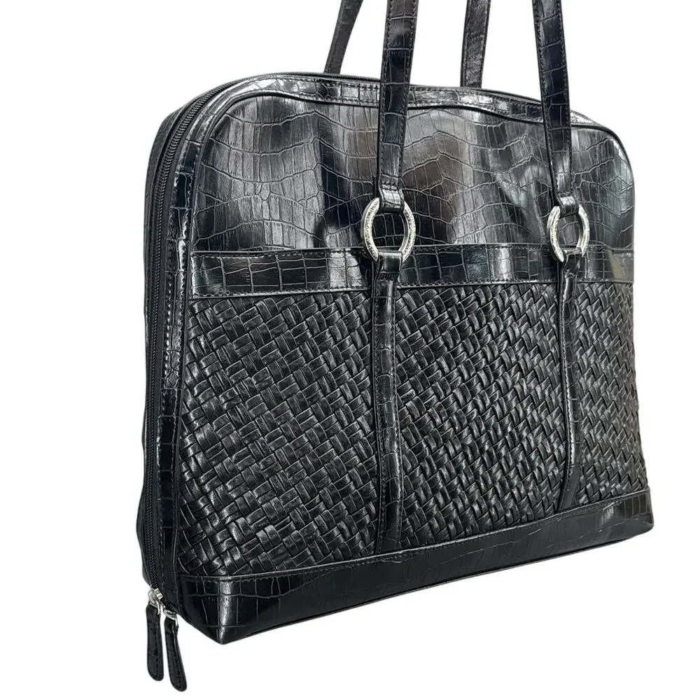 Coldwater Creek Black Faux Croc Woven Laptop Briefcase Professional Tote Bag